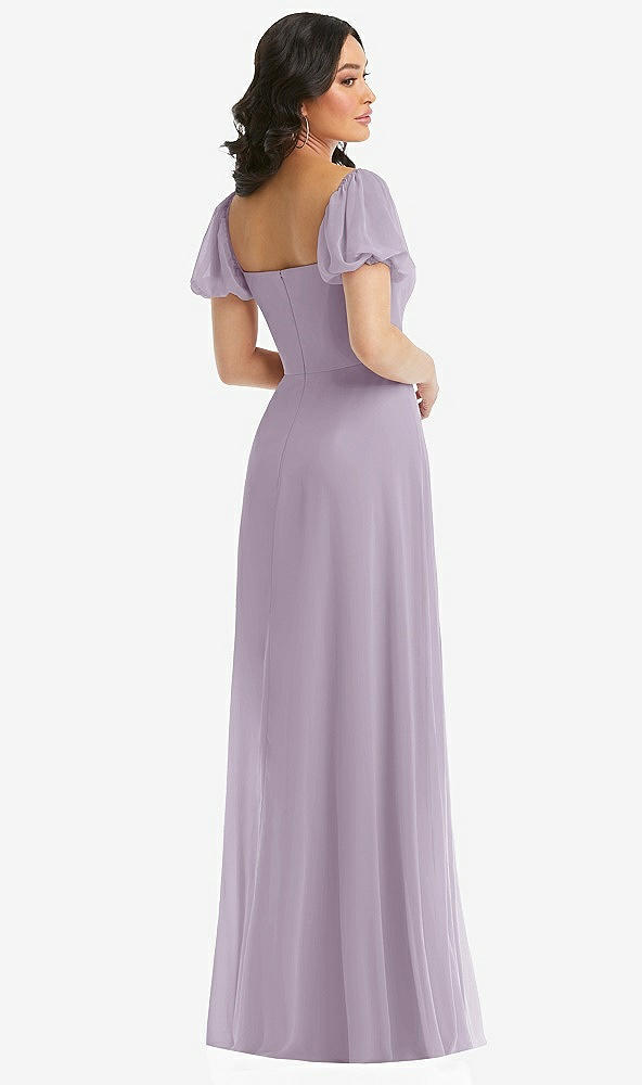 Back View - Lilac Haze Puff Sleeve Chiffon Maxi Dress with Front Slit