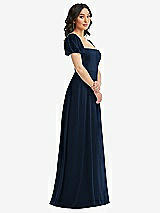 Side View Thumbnail - Midnight Navy Puff Sleeve Chiffon Maxi Dress with Front Slit