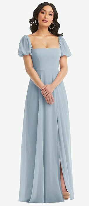 Split Sleeve Backless Chiffon Maxi Dress