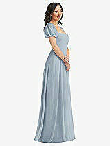 Side View Thumbnail - Mist Puff Sleeve Chiffon Maxi Dress with Front Slit