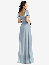 Rear View Thumbnail - Mist Puff Sleeve Chiffon Maxi Dress with Front Slit