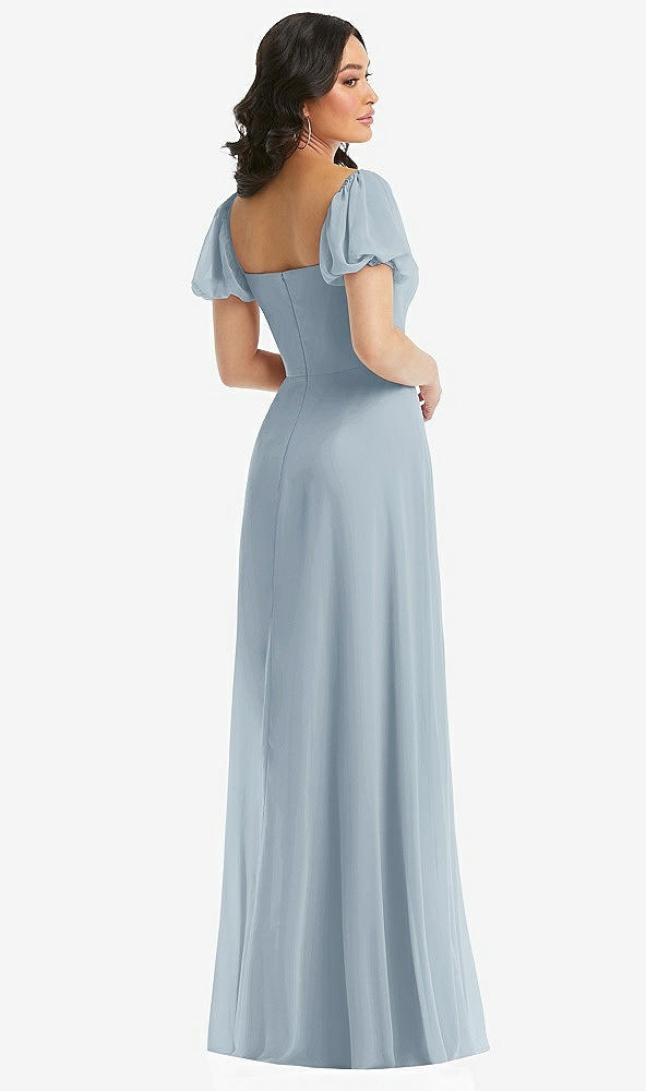 Back View - Mist Puff Sleeve Chiffon Maxi Dress with Front Slit
