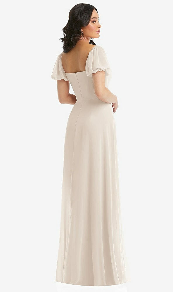 Back View - Oat Puff Sleeve Chiffon Maxi Dress with Front Slit