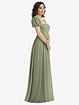 Side View Thumbnail - Sage Puff Sleeve Chiffon Maxi Dress with Front Slit