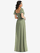Rear View Thumbnail - Sage Puff Sleeve Chiffon Maxi Dress with Front Slit
