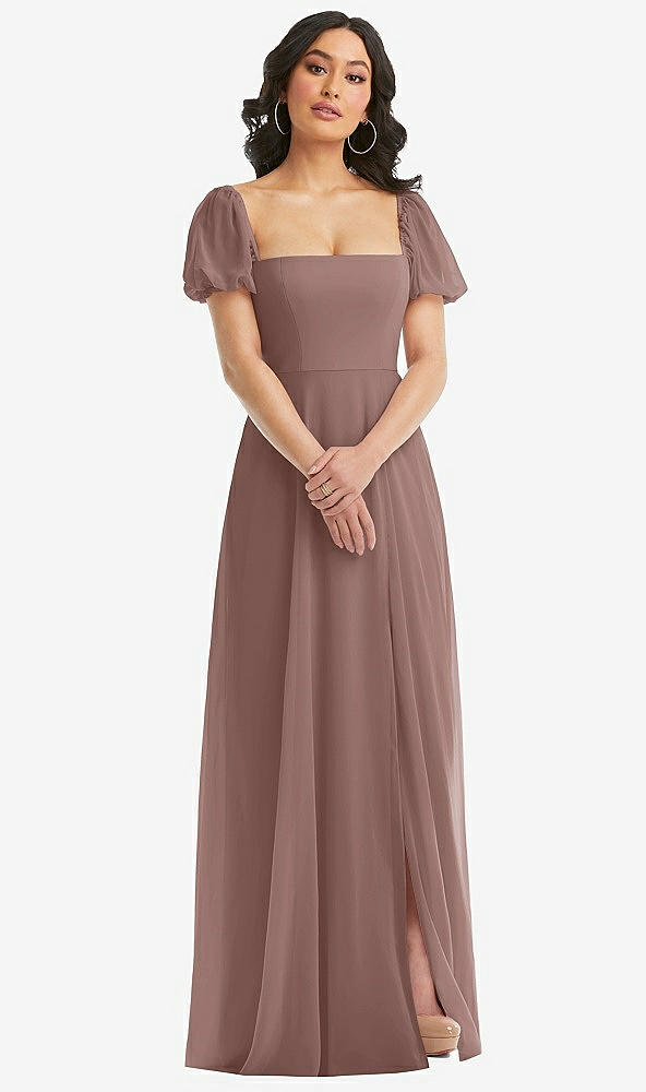 Front View - Sienna Puff Sleeve Chiffon Maxi Dress with Front Slit