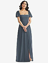 Front View Thumbnail - Silverstone Puff Sleeve Chiffon Maxi Dress with Front Slit
