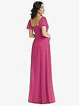 Rear View Thumbnail - Tea Rose Puff Sleeve Chiffon Maxi Dress with Front Slit