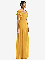 Side View Thumbnail - NYC Yellow Flutter Sleeve Scoop Open-Back Chiffon Maxi Dress