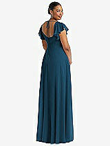 Rear View Thumbnail - Atlantic Blue Flutter Sleeve Scoop Open-Back Chiffon Maxi Dress