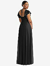 Rear View Thumbnail - Black Flutter Sleeve Scoop Open-Back Chiffon Maxi Dress