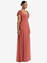 Side View Thumbnail - Coral Pink Flutter Sleeve Scoop Open-Back Chiffon Maxi Dress