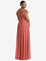 Rear View Thumbnail - Coral Pink Flutter Sleeve Scoop Open-Back Chiffon Maxi Dress