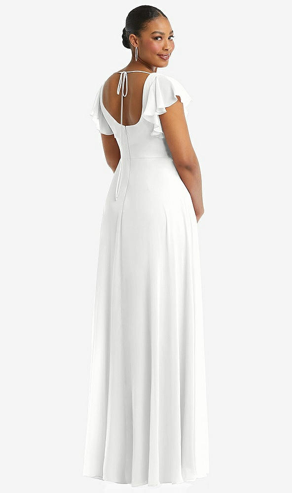 Back View - White Flutter Sleeve Scoop Open-Back Chiffon Maxi Dress
