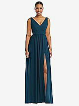 Alt View 2 Thumbnail - Atlantic Blue Plunge Neckline Bow Shoulder Empire Waist Chiffon Maxi Dress