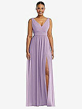 Alt View 2 Thumbnail - Pale Purple Plunge Neckline Bow Shoulder Empire Waist Chiffon Maxi Dress