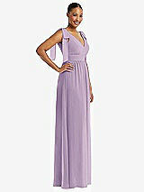 Side View Thumbnail - Pale Purple Plunge Neckline Bow Shoulder Empire Waist Chiffon Maxi Dress