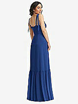 Rear View Thumbnail - Classic Blue Tie-Shoulder Bustier Bodice Ruffle-Hem Maxi Dress