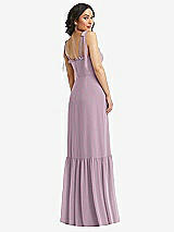 Rear View Thumbnail - Suede Rose Tie-Shoulder Bustier Bodice Ruffle-Hem Maxi Dress