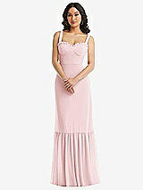 Alt View 1 Thumbnail - Ballet Pink Tie-Shoulder Bustier Bodice Ruffle-Hem Maxi Dress