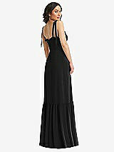 Rear View Thumbnail - Black Tie-Shoulder Bustier Bodice Ruffle-Hem Maxi Dress