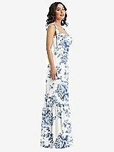Side View Thumbnail - Cottage Rose Dusk Blue Tie-Shoulder Bustier Bodice Ruffle-Hem Maxi Dress