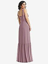 Rear View Thumbnail - Dusty Rose Tie-Shoulder Bustier Bodice Ruffle-Hem Maxi Dress