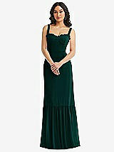 Alt View 1 Thumbnail - Evergreen Tie-Shoulder Bustier Bodice Ruffle-Hem Maxi Dress