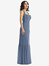 Side View Thumbnail - Larkspur Blue Tie-Shoulder Bustier Bodice Ruffle-Hem Maxi Dress