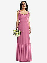 Front View Thumbnail - Orchid Pink Tie-Shoulder Bustier Bodice Ruffle-Hem Maxi Dress