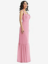 Side View Thumbnail - Peony Pink Tie-Shoulder Bustier Bodice Ruffle-Hem Maxi Dress