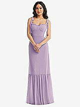 Alt View 2 Thumbnail - Pale Purple Tie-Shoulder Bustier Bodice Ruffle-Hem Maxi Dress