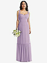 Front View Thumbnail - Pale Purple Tie-Shoulder Bustier Bodice Ruffle-Hem Maxi Dress