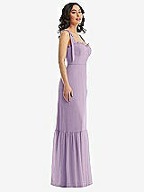 Side View Thumbnail - Pale Purple Tie-Shoulder Bustier Bodice Ruffle-Hem Maxi Dress