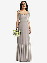 Front View Thumbnail - Taupe Tie-Shoulder Bustier Bodice Ruffle-Hem Maxi Dress