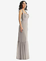 Side View Thumbnail - Taupe Tie-Shoulder Bustier Bodice Ruffle-Hem Maxi Dress