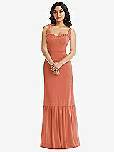 Alt View 1 Thumbnail - Terracotta Copper Tie-Shoulder Bustier Bodice Ruffle-Hem Maxi Dress