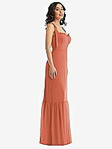 Side View Thumbnail - Terracotta Copper Tie-Shoulder Bustier Bodice Ruffle-Hem Maxi Dress