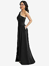 Side View Thumbnail - Black One-Shoulder High Low Maxi Dress with Pockets