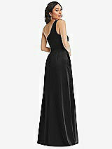 Rear View Thumbnail - Black One-Shoulder High Low Maxi Dress with Pockets