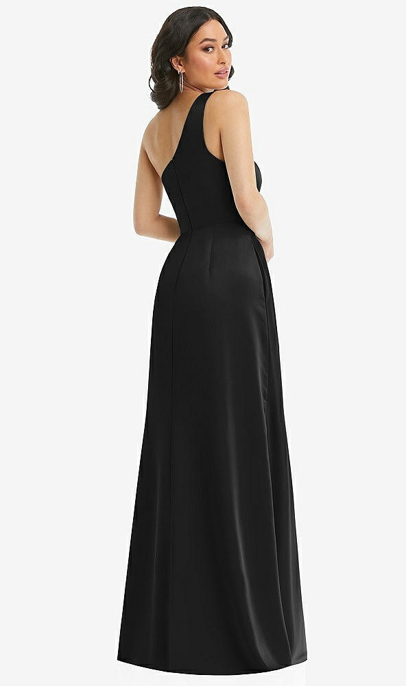 Back View - Black One-Shoulder High Low Maxi Dress with Pockets