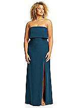 Alt View 3 Thumbnail - Atlantic Blue Strapless Overlay Bodice Crepe Maxi Dress with Front Slit