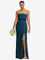 Front View Thumbnail - Atlantic Blue Strapless Overlay Bodice Crepe Maxi Dress with Front Slit