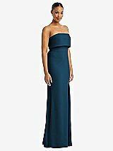 Side View Thumbnail - Atlantic Blue Strapless Overlay Bodice Crepe Maxi Dress with Front Slit