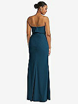 Rear View Thumbnail - Atlantic Blue Strapless Overlay Bodice Crepe Maxi Dress with Front Slit