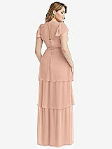Rear View Thumbnail - Pale Peach Flutter Sleeve Jewel Neck Chiffon Maxi Dress with Tiered Ruffle Skirt
