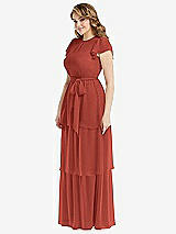 Side View Thumbnail - Amber Sunset Flutter Sleeve Jewel Neck Chiffon Maxi Dress with Tiered Ruffle Skirt