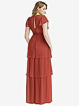 Rear View Thumbnail - Amber Sunset Flutter Sleeve Jewel Neck Chiffon Maxi Dress with Tiered Ruffle Skirt