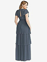 Rear View Thumbnail - Silverstone Flutter Sleeve Jewel Neck Chiffon Maxi Dress with Tiered Ruffle Skirt