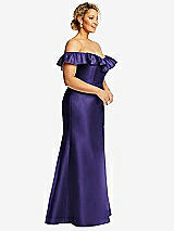 Side View Thumbnail - Grape Off-the-Shoulder Ruffle Neck Satin Trumpet Gown
